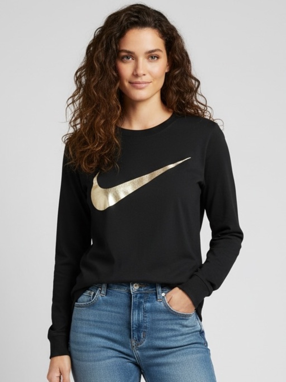 Nike Black Long Sleeve Tee with Pearl Swoosh
